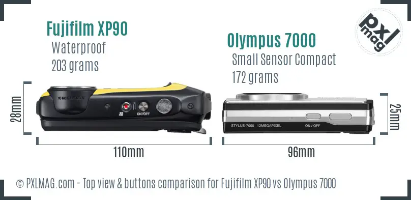 Fujifilm XP90 vs Olympus 7000 top view buttons comparison