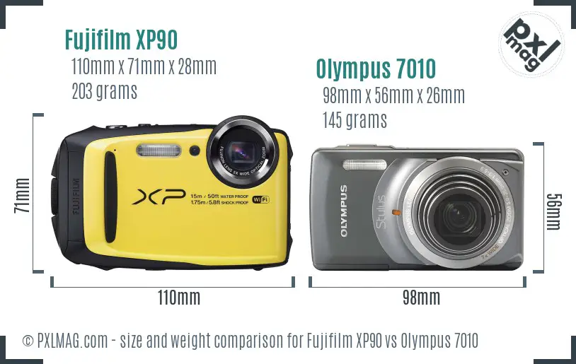 Fujifilm XP90 vs Olympus 7010 size comparison