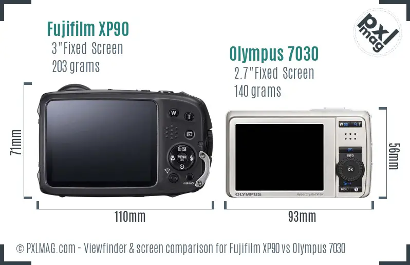Fujifilm XP90 vs Olympus 7030 Screen and Viewfinder comparison