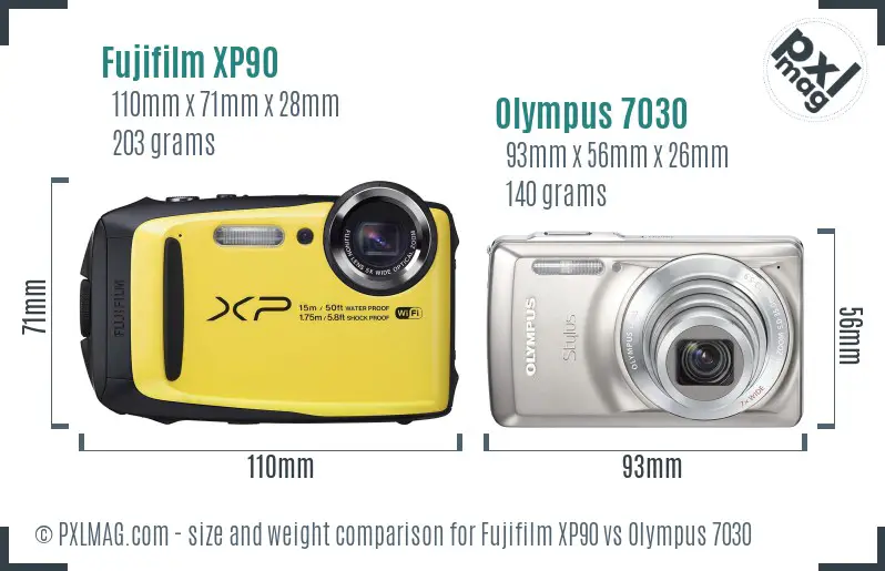 Fujifilm XP90 vs Olympus 7030 size comparison