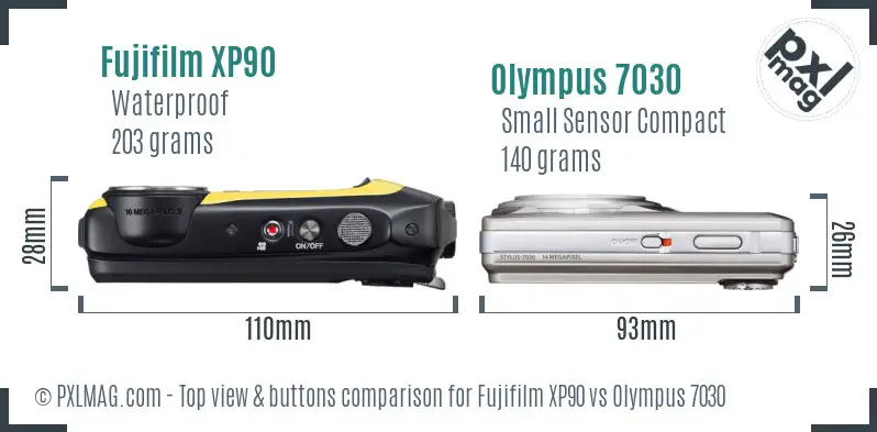 Fujifilm XP90 vs Olympus 7030 top view buttons comparison