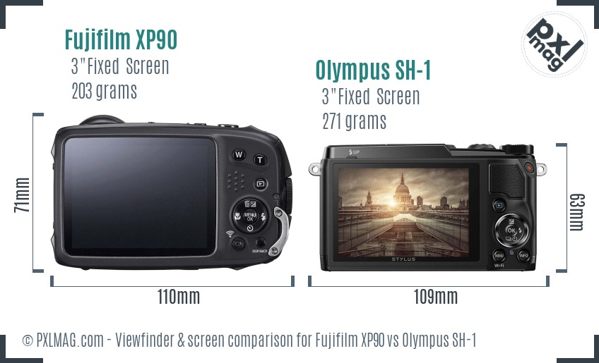 Fujifilm XP90 vs Olympus SH-1 Screen and Viewfinder comparison