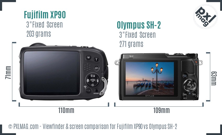 Fujifilm XP90 vs Olympus SH-2 Screen and Viewfinder comparison