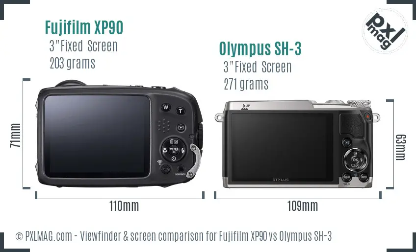 Fujifilm XP90 vs Olympus SH-3 Screen and Viewfinder comparison
