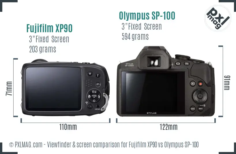 Fujifilm XP90 vs Olympus SP-100 Screen and Viewfinder comparison