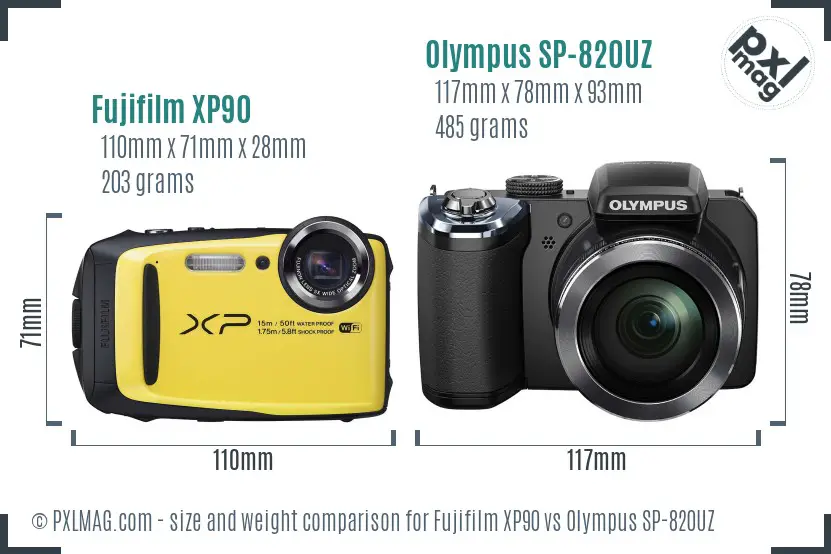 Fujifilm XP90 vs Olympus SP-820UZ size comparison Fujifilm XP90 vs Olympus SP-820UZ size comparison