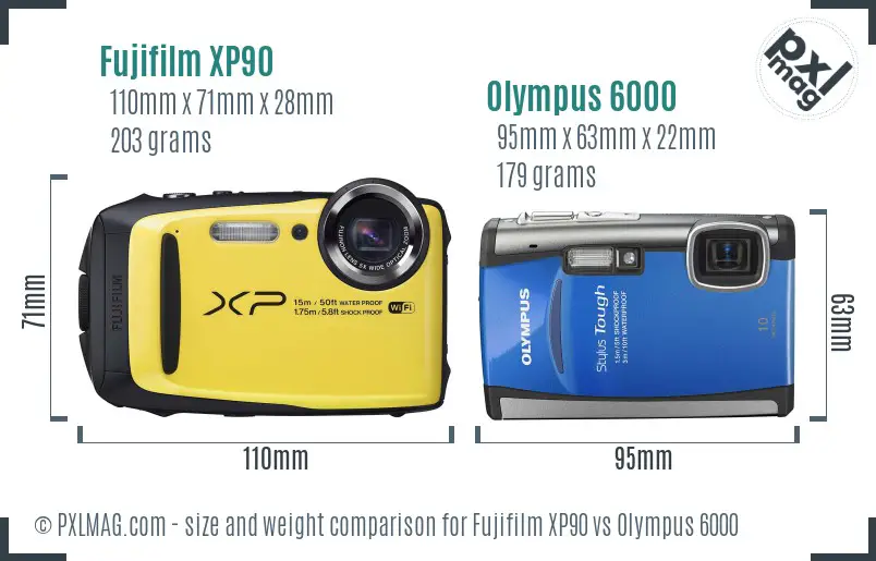 Fujifilm XP90 vs Olympus 6000 size comparison