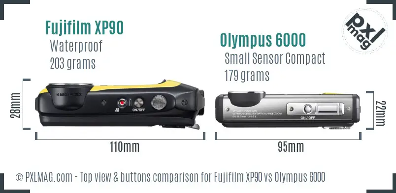 Fujifilm XP90 vs Olympus 6000 top view buttons comparison