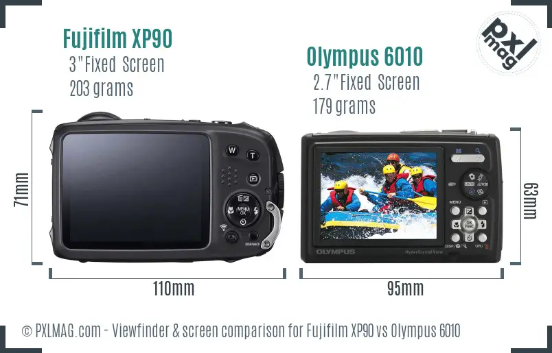 Fujifilm XP90 vs Olympus 6010 Screen and Viewfinder comparison