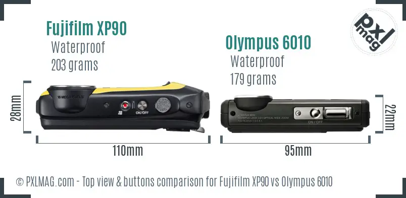Fujifilm XP90 vs Olympus 6010 top view buttons comparison