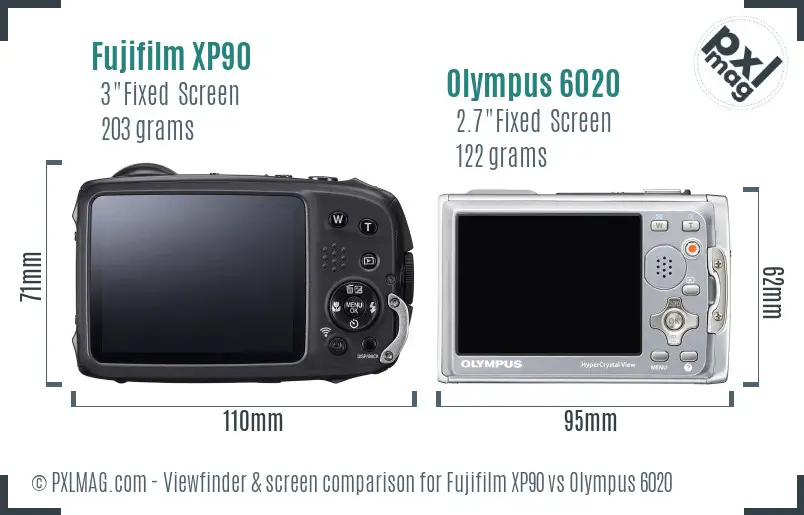 Fujifilm XP90 vs Olympus 6020 Screen and Viewfinder comparison