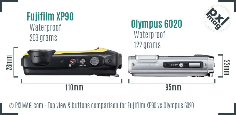 Fujifilm XP90 vs Olympus 6020 top view buttons comparison