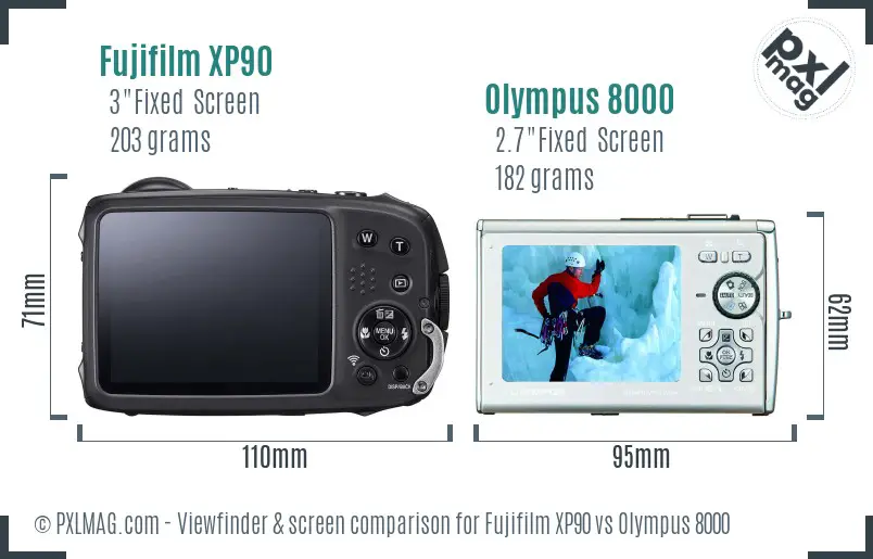 Fujifilm XP90 vs Olympus 8000 Screen and Viewfinder comparison