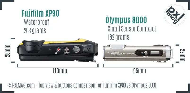 Fujifilm XP90 vs Olympus 8000 top view buttons comparison