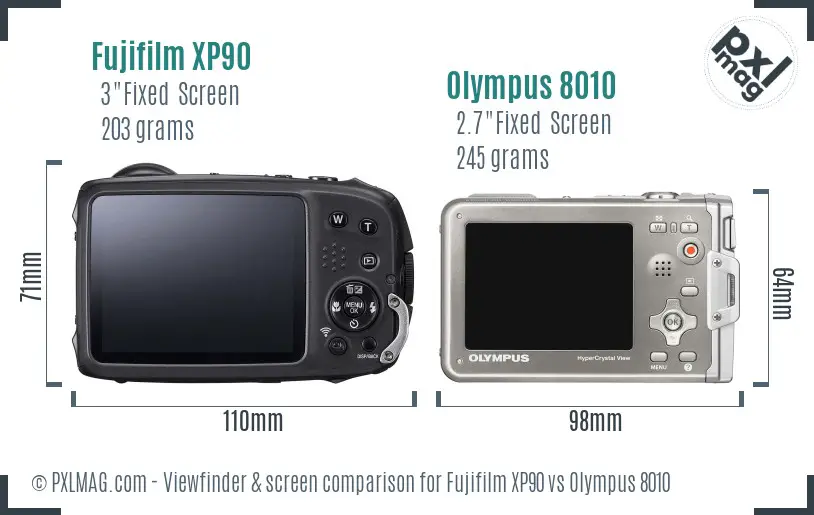 Fujifilm XP90 vs Olympus 8010 Screen and Viewfinder comparison
