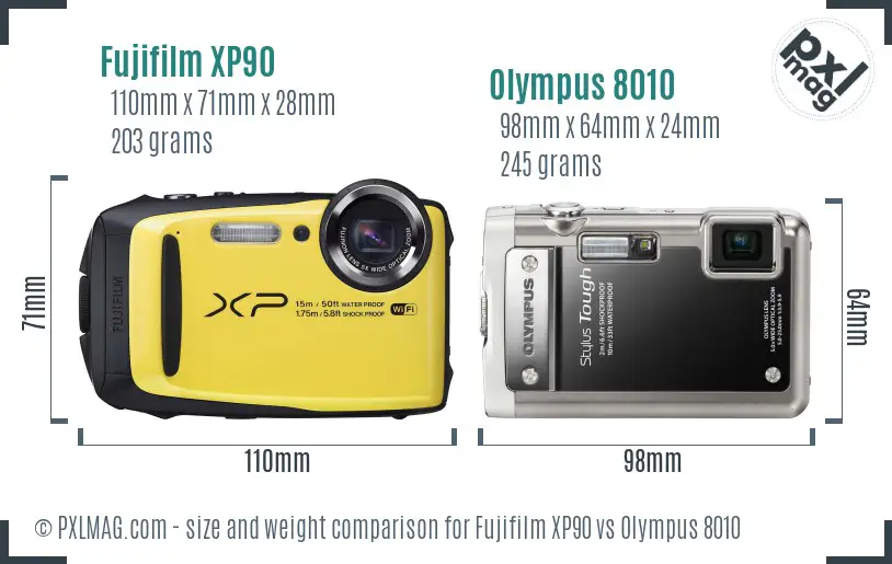 Fujifilm XP90 vs Olympus 8010 size comparison