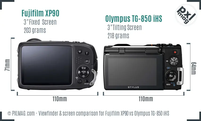 Fujifilm XP90 vs Olympus TG-850 iHS Screen and Viewfinder comparison
