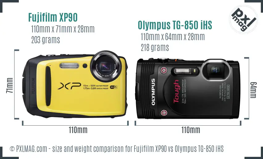 Fujifilm XP90 vs Olympus TG-850 iHS size comparison
