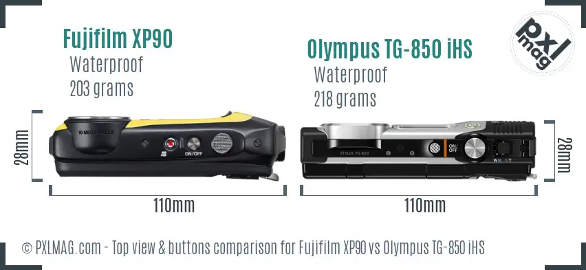 Fujifilm XP90 vs Olympus TG-850 iHS top view buttons comparison