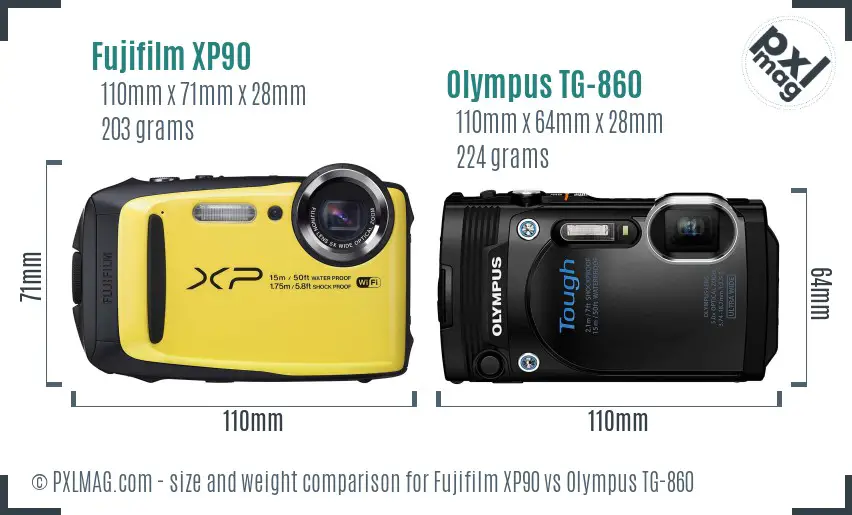 Fujifilm XP90 vs Olympus TG-860 size comparison Fujifilm XP90 vs Olympus TG-860 size comparison