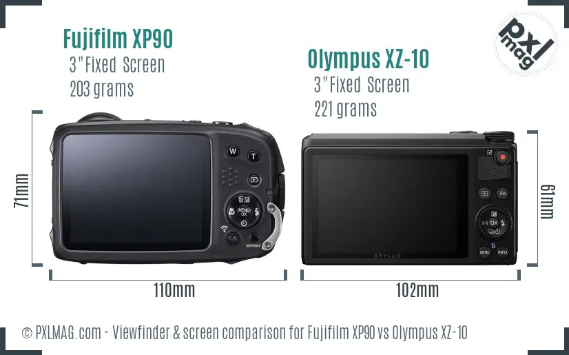 Fujifilm XP90 vs Olympus XZ-10 Screen and Viewfinder comparison