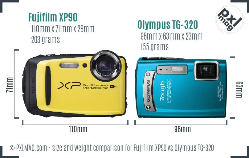 Fujifilm XP90 vs Olympus TG-320 size comparison Fujifilm XP90 vs Olympus TG-320 size comparison