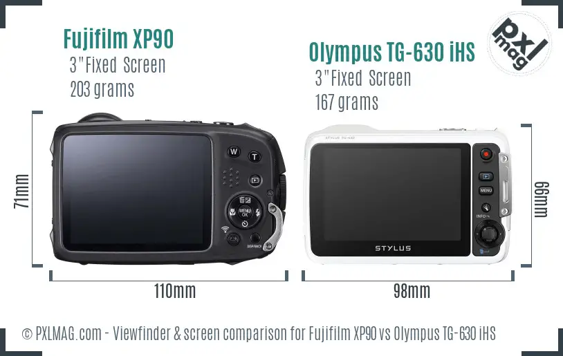 Fujifilm XP90 vs Olympus TG-630 iHS Screen and Viewfinder comparison