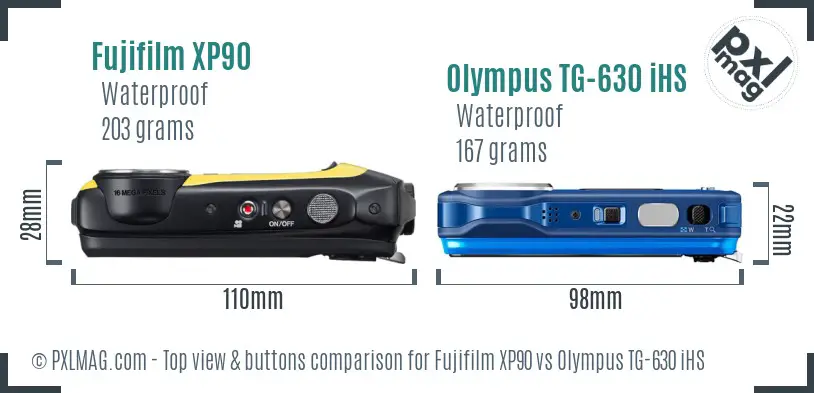 Fujifilm XP90 vs Olympus TG-630 iHS top view buttons comparison