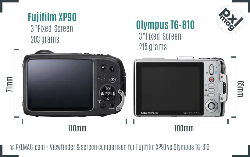 Fujifilm XP90 vs Olympus TG-810 Screen and Viewfinder comparison