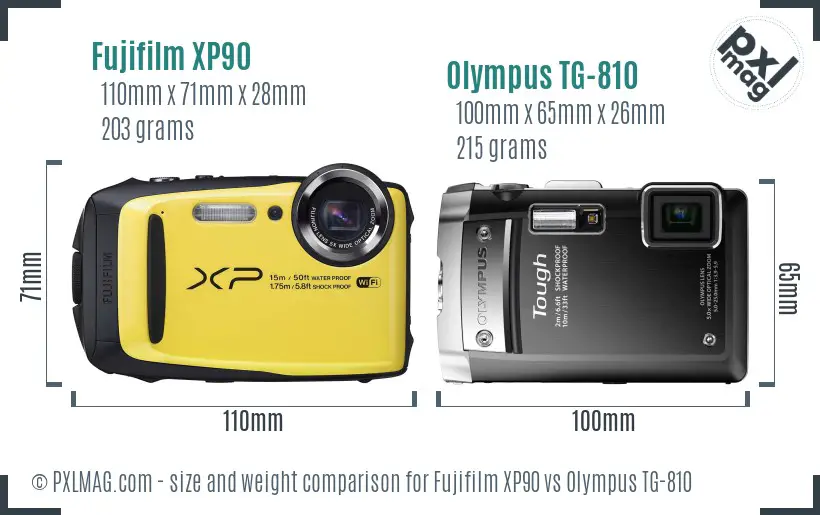 Fujifilm XP90 vs Olympus TG-810 size comparison