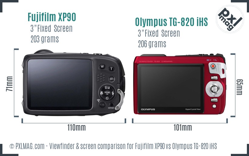 Fujifilm XP90 vs Olympus TG-820 iHS Screen and Viewfinder comparison