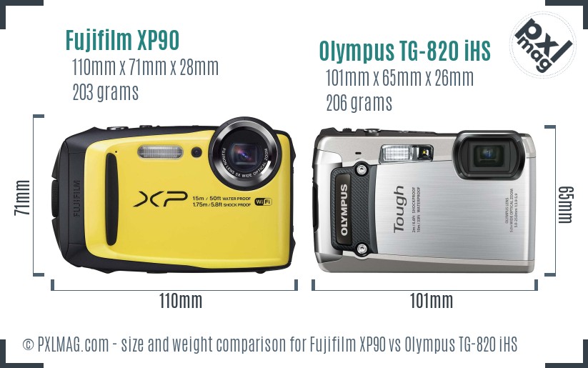 Fujifilm XP90 vs Olympus TG-820 iHS size comparison