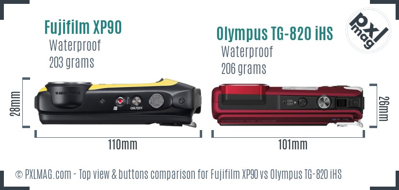 Fujifilm XP90 vs Olympus TG-820 iHS top view buttons comparison
