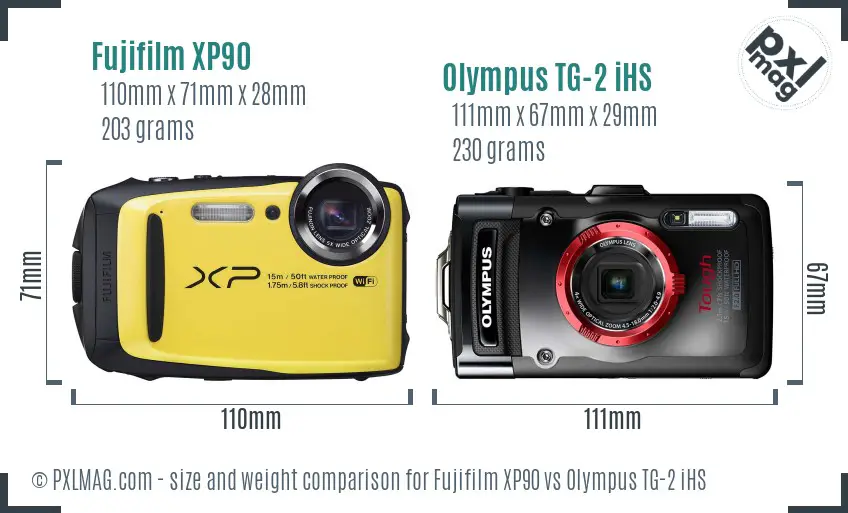 Fujifilm XP90 vs Olympus TG-2 iHS size comparison