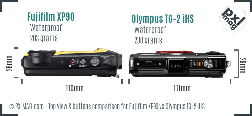 Fujifilm XP90 vs Olympus TG-2 iHS top view buttons comparison