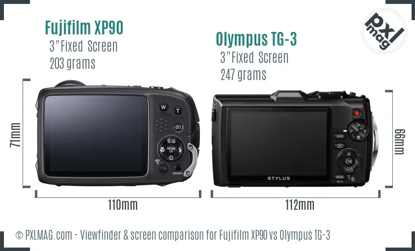 Fujifilm XP90 vs Olympus TG-3 Screen and Viewfinder comparison