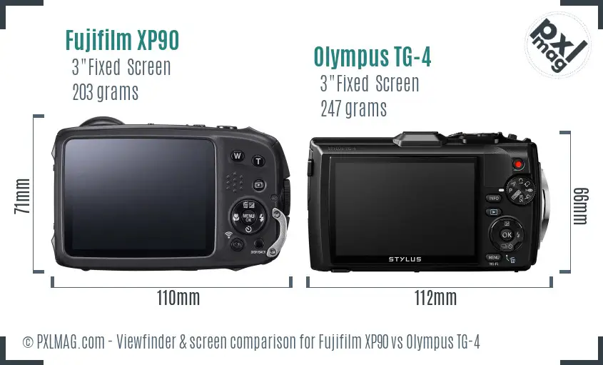 Fujifilm XP90 vs Olympus TG-4 Screen and Viewfinder comparison