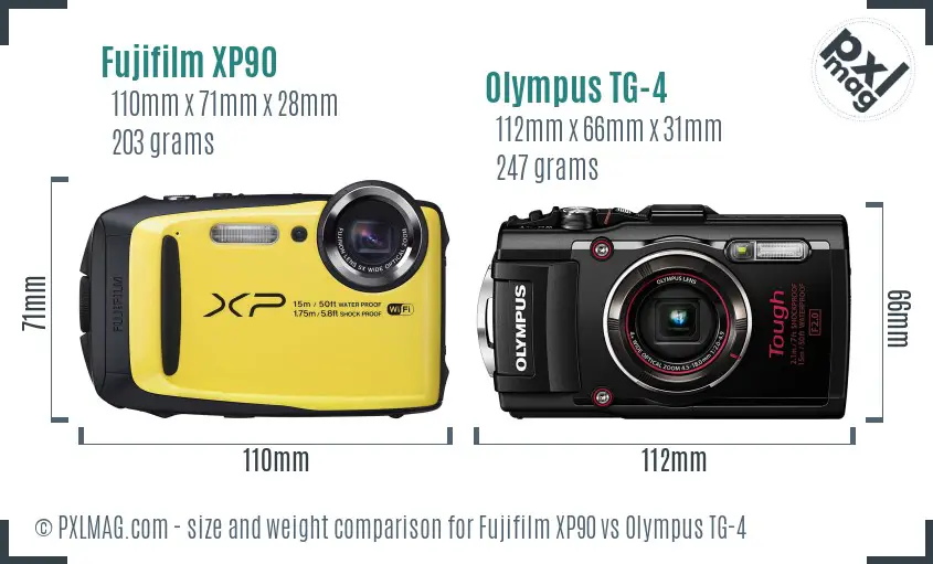 Fujifilm XP90 vs Olympus TG-4 size comparison