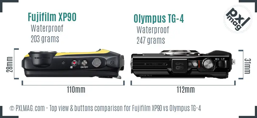 Fujifilm XP90 vs Olympus TG-4 top view buttons comparison