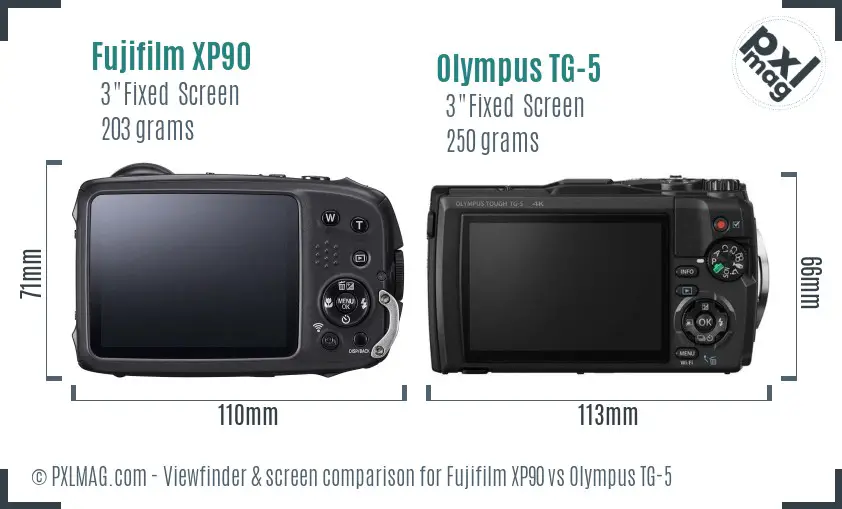 Fujifilm XP90 vs Olympus TG-5 Screen and Viewfinder comparison