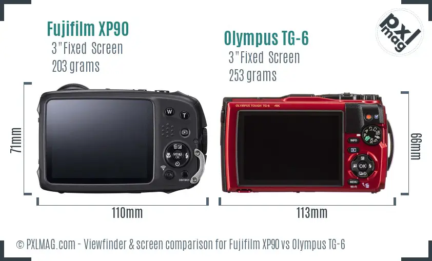 Fujifilm XP90 vs Olympus TG-6 Screen and Viewfinder comparison