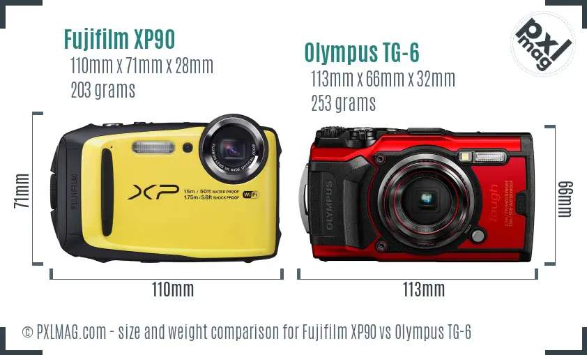 Fujifilm XP90 vs Olympus TG-6 size comparison