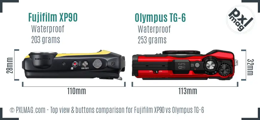 Fujifilm XP90 vs Olympus TG-6 top view buttons comparison