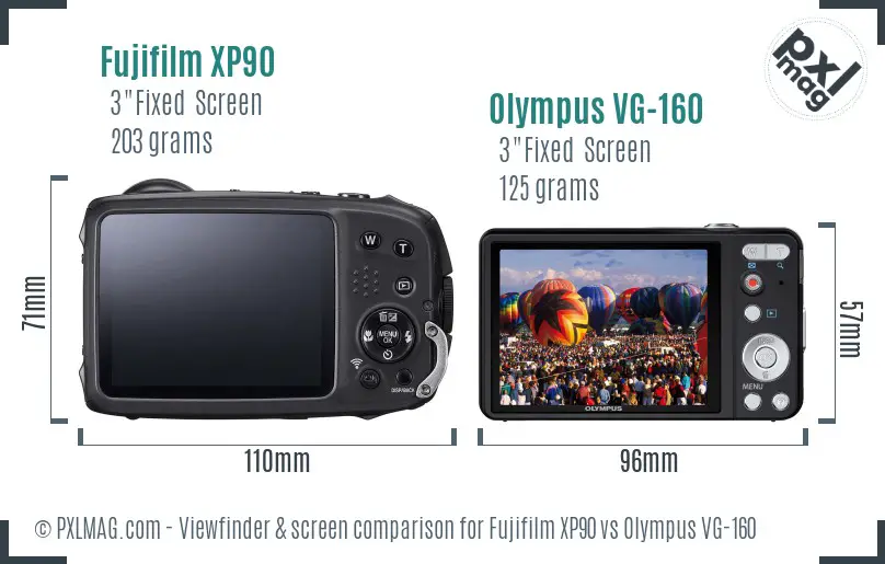 Fujifilm XP90 vs Olympus VG-160 Screen and Viewfinder comparison