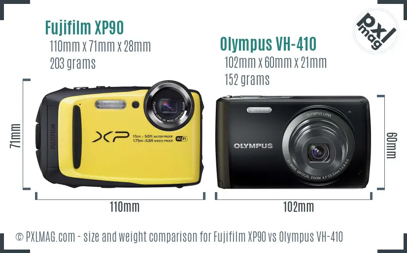 Fujifilm XP90 vs Olympus VH-410 size comparison Fujifilm XP90 vs Olympus VH-410 size comparison