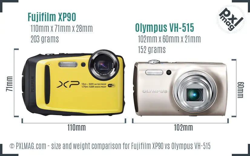 Fujifilm XP90 vs Olympus VH-515 size comparison