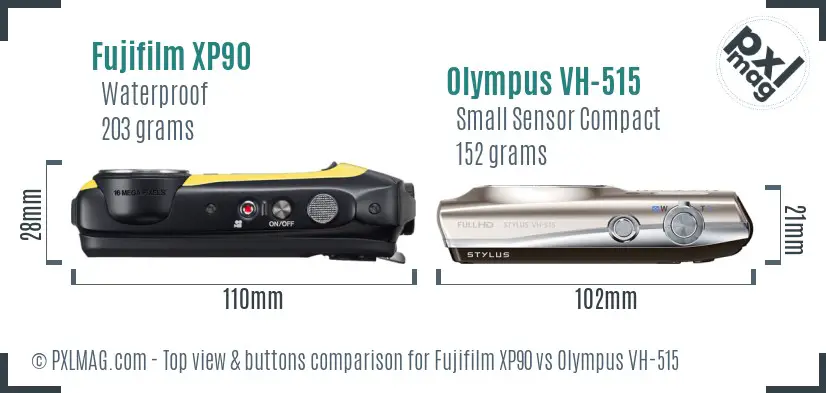 Fujifilm XP90 vs Olympus VH-515 top view buttons comparison