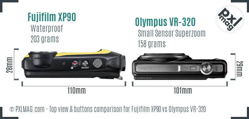 Fujifilm XP90 vs Olympus VR-320 top view buttons comparison