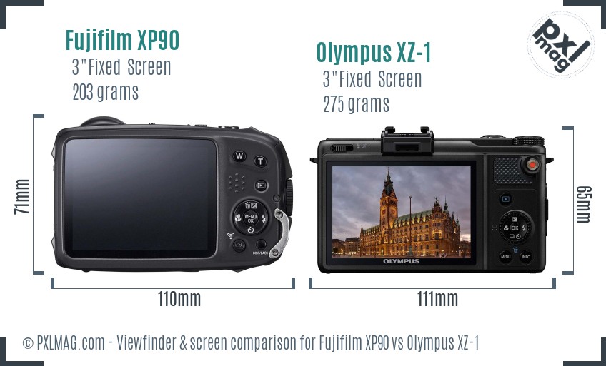 Fujifilm XP90 vs Olympus XZ-1 Screen and Viewfinder comparison