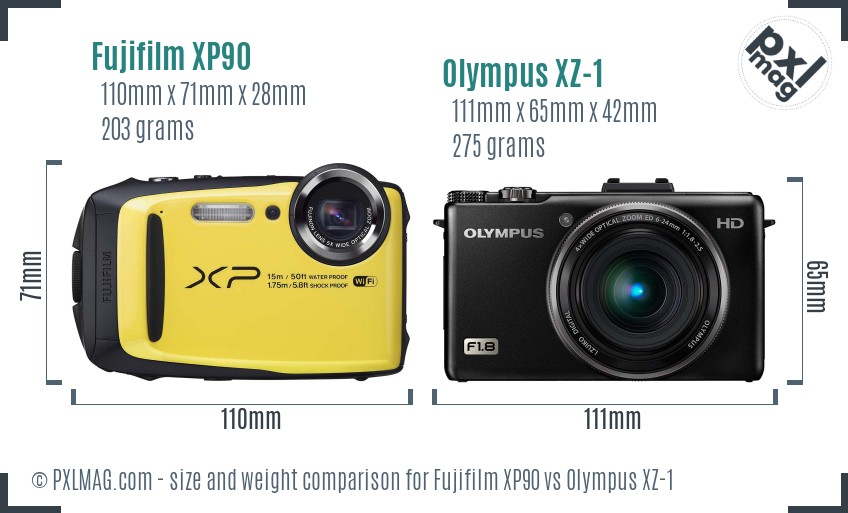 Fujifilm XP90 vs Olympus XZ-1 size comparison